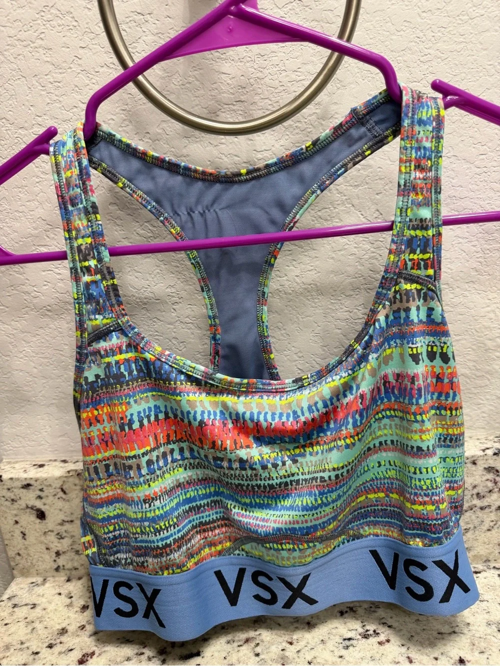 Victoria’s Secret VSX Sport Blue Abstract Print Racerback Sports Bra XL